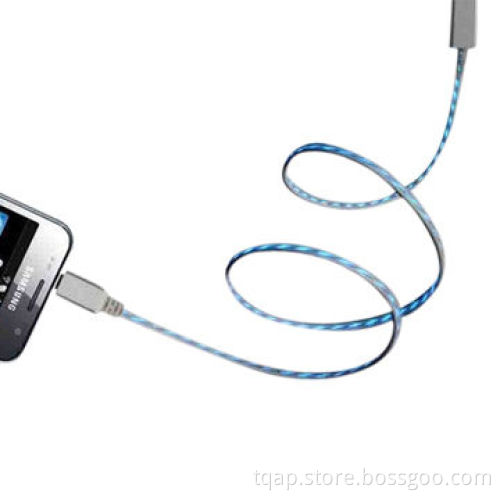 LED Charging iPad Mini Cable in White, with Aqua Flash Fiber Light